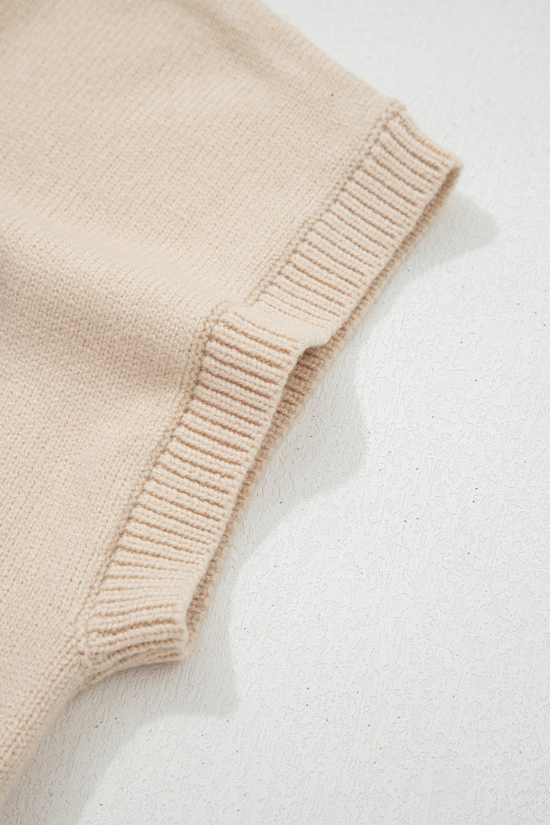 Parchment Corded Horseshoes Ribbed Trim Mock Neck Short Sleeve Sweater