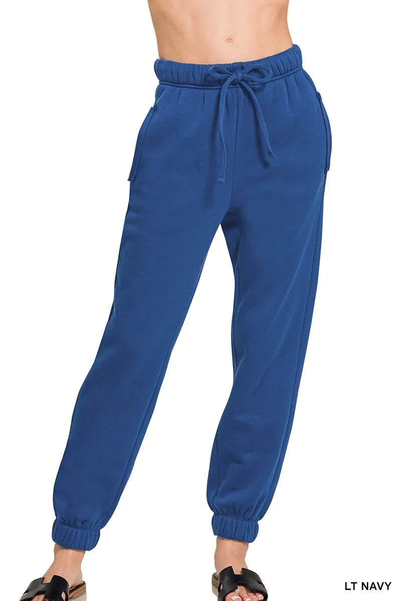 Zenana Fleece Drawstring Joggers With Pocket