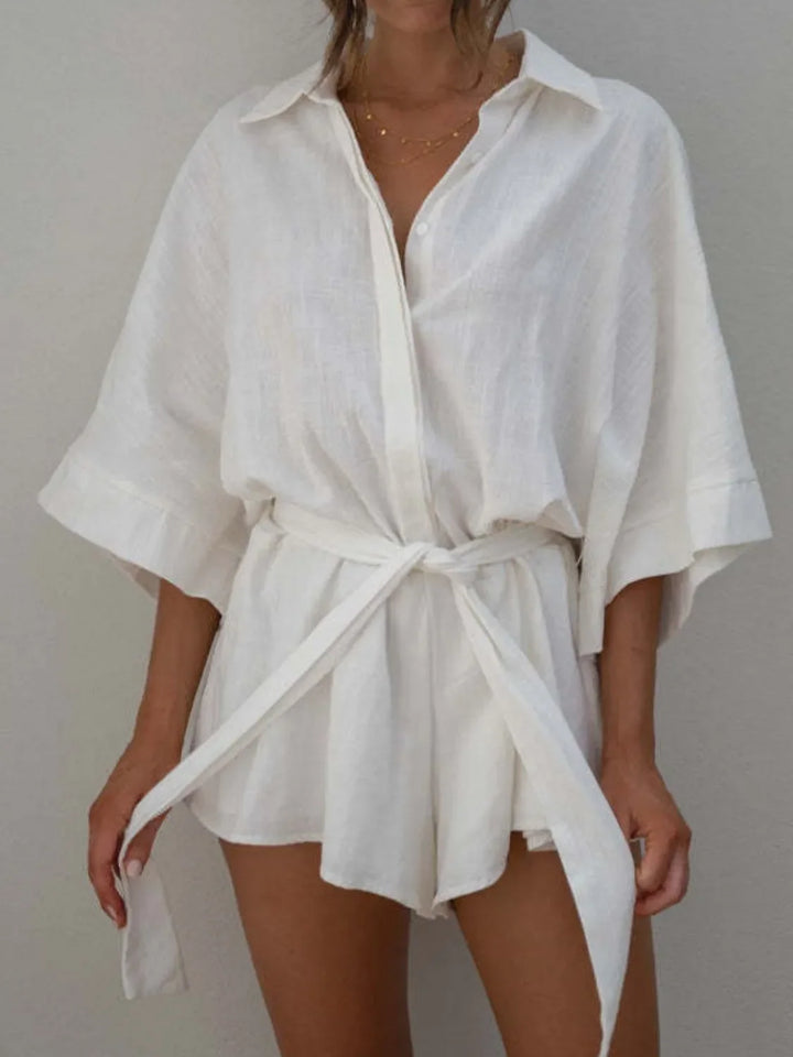 Collared Neck Half Sleeve Romper