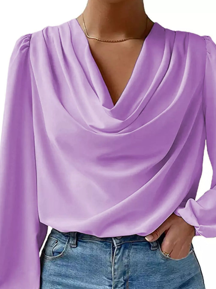 Full Size Cowl Neck Balloon Sleeve Blouse Plus Size
