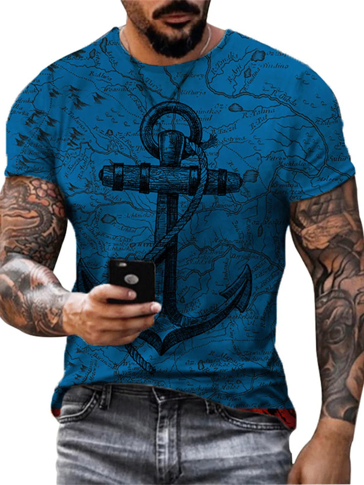 Men's Full Size Artistic Compass Graphic Round Neck T-Shirt Plus Size