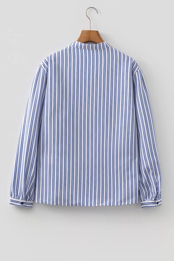 Stripe Embroidered Detail Button Front Long Sleeve Shirt