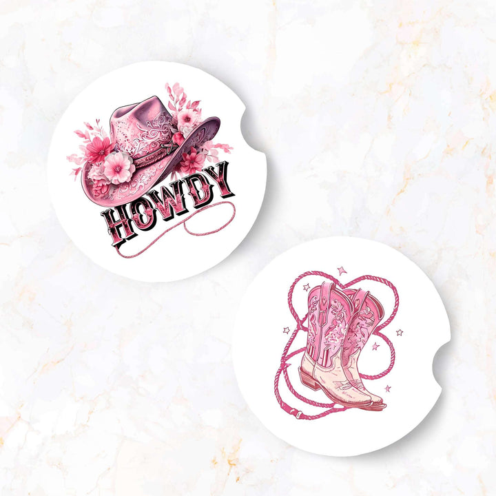 Howdy Pink Western Car Coaster Set (2-Pack)