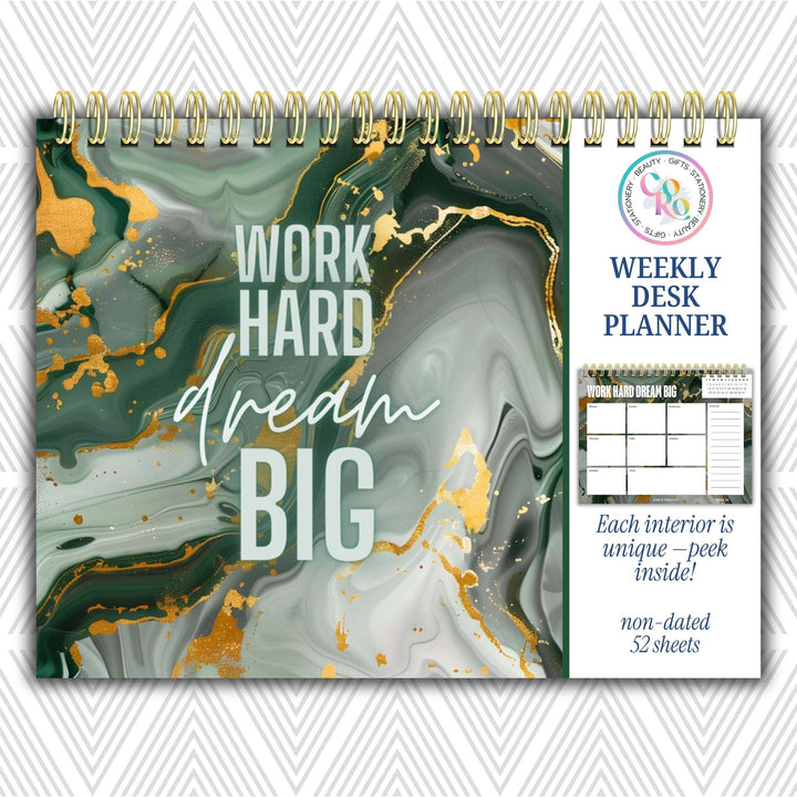 Work Hard Dream Big Weekly Desk Planner | Undated Self-Love Weekly Planner