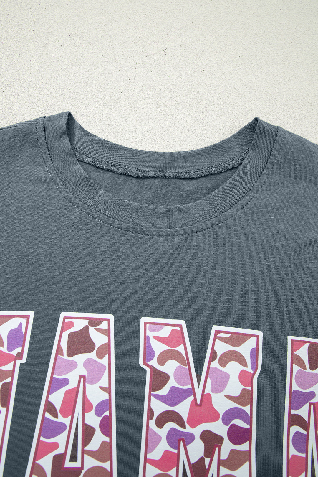 Medium Grey MAMA Letter Graphic Tee Camouflage Print Loose Pant Set