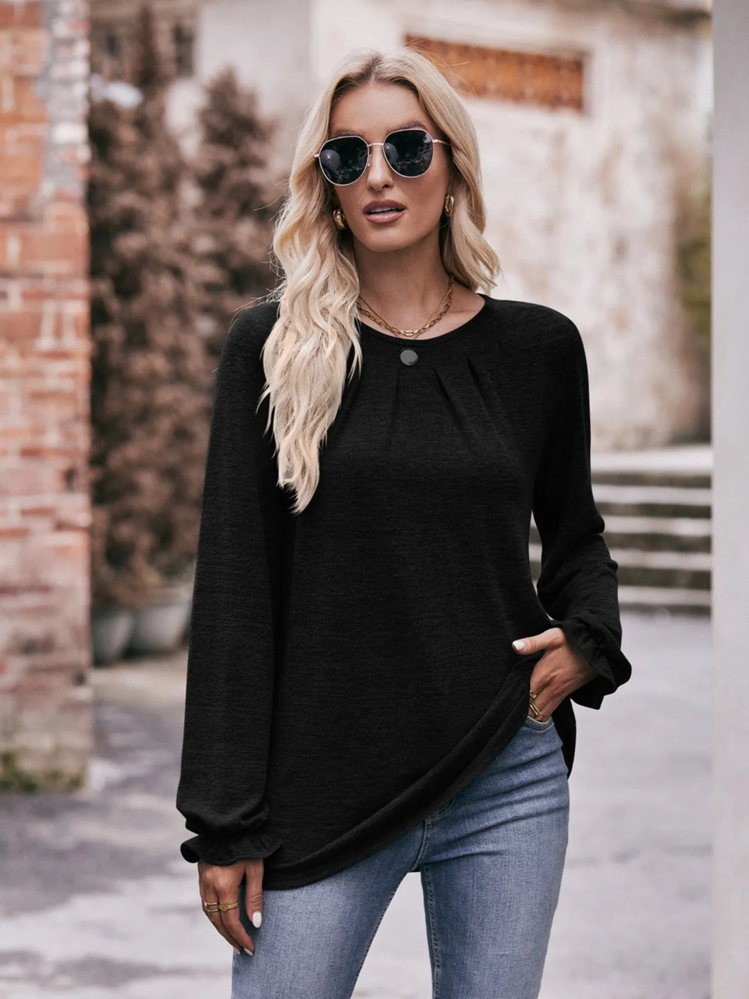 Round Neck Long Sleeve Casual T-Shirt