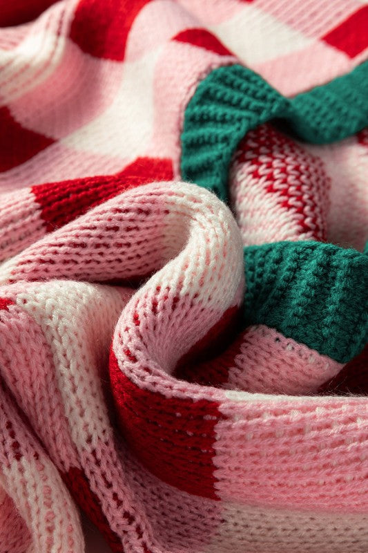 Christmas Plaid Bow Open Front Sweater Knit Cardigan