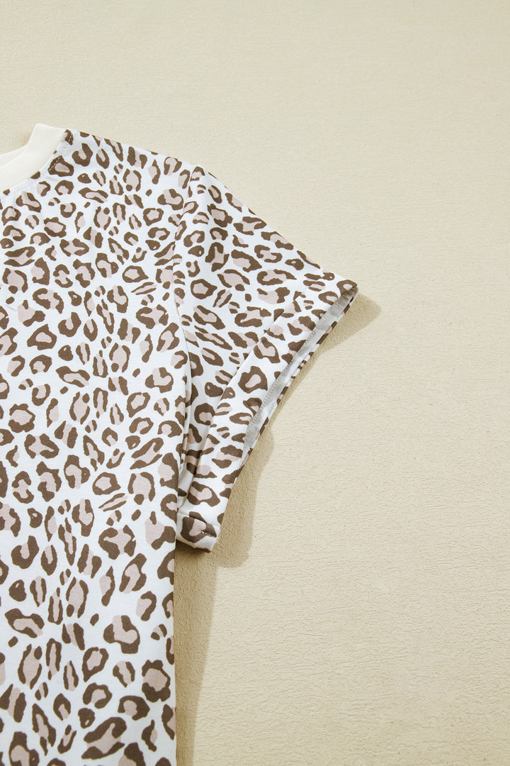White Plus Size Leopard Print Round Neck T Shirt