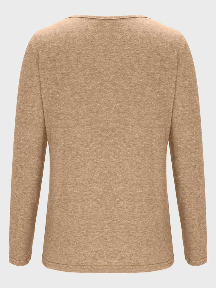 Crisscross V-Neck Long Sleeve T-Shirt