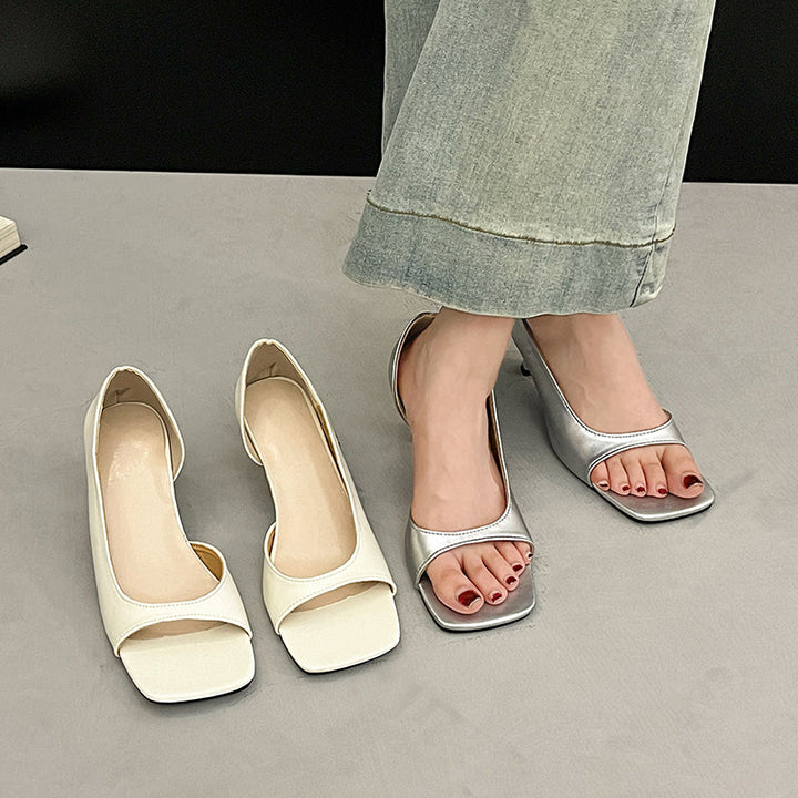 Summer Women French Style Soft Leather Square Peep Toe Slip-On Sandals, Elegant Versatile Thin High Heels
