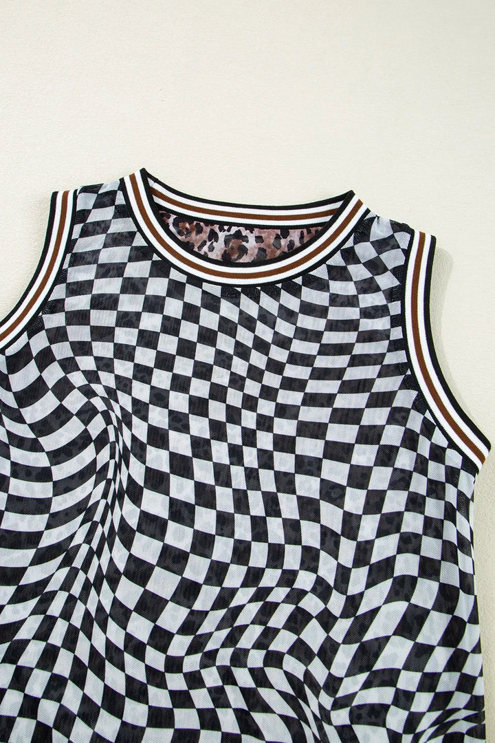 Checkered Round Neck Sleeveless Midi Dress