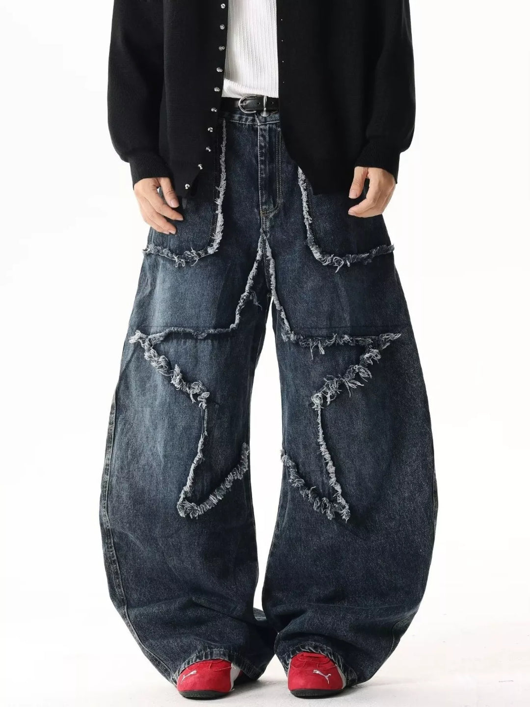 Men's Full Size Star Patchwork Wide Leg Jeans Plus Size