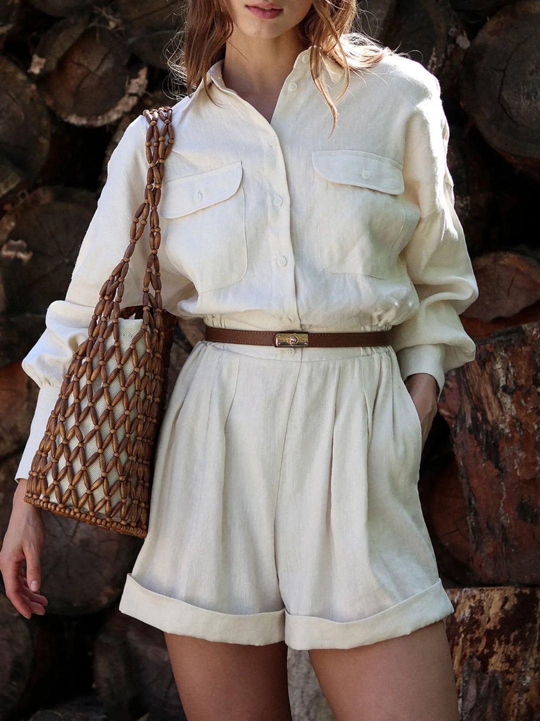 Casual Button Front Long Sleeve Romper