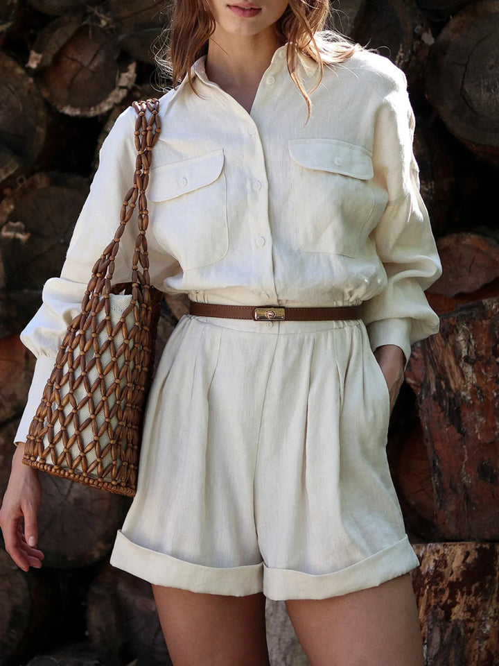 Casual Button Front Long Sleeve Romper