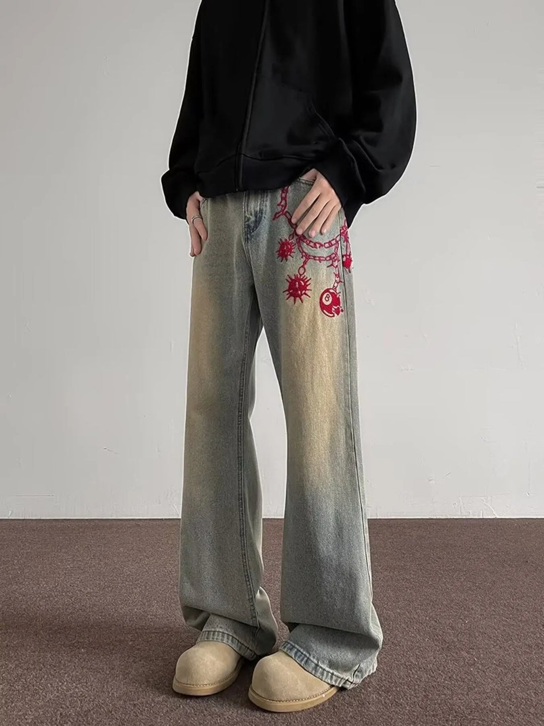 Men's Full Size Embroidered Wide Leg Jeans Plus Size