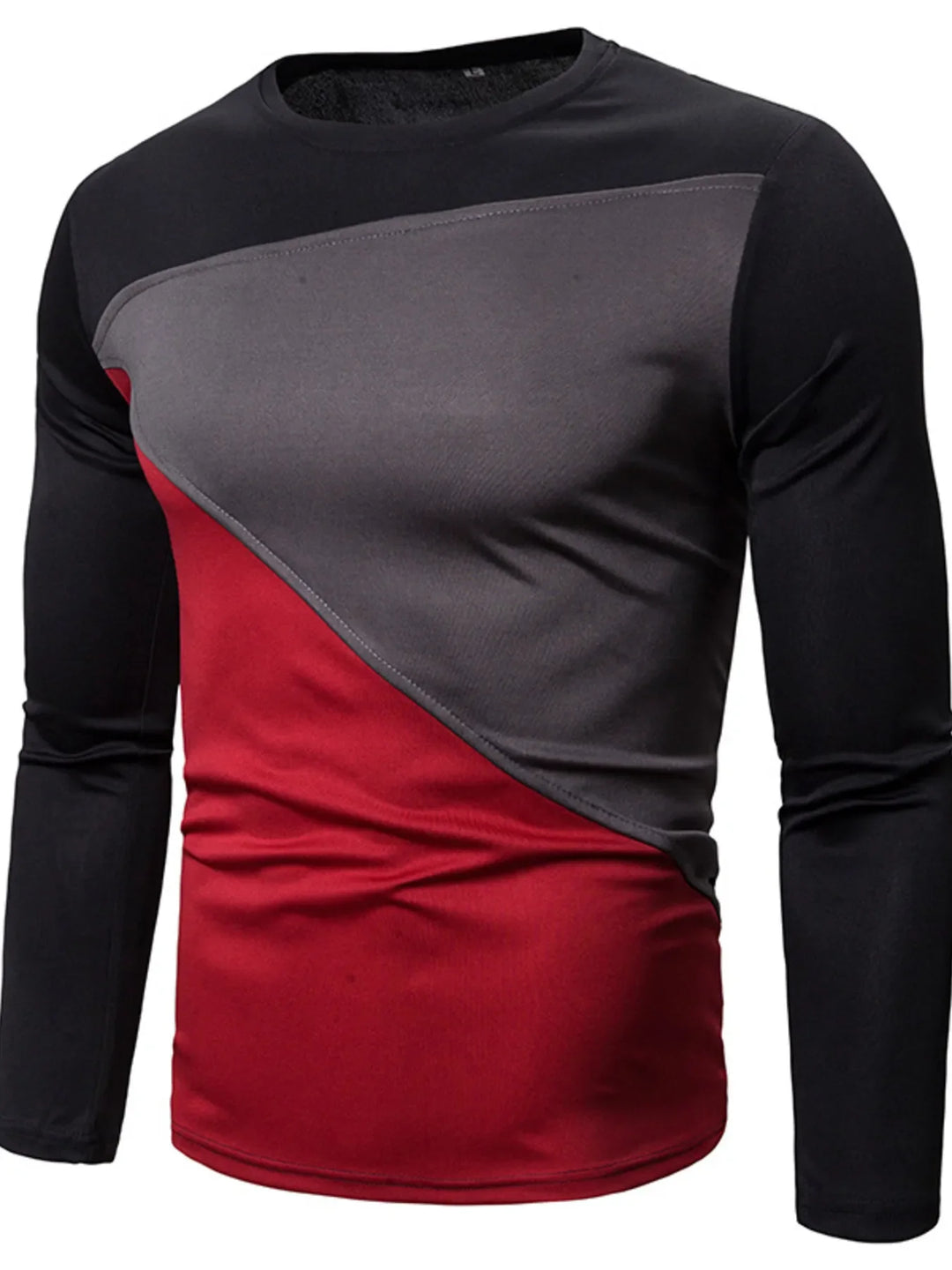 Men's Full Size Color Block Long Sleeve T-Shirt Plus Size