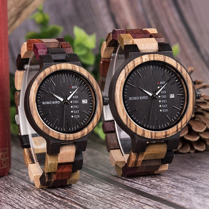 Couple Wooden Watches And Date-display Quartz Watches