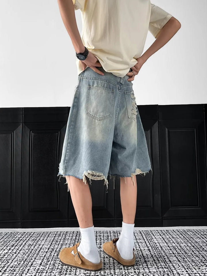 Men's Full Size Distressed Wide Leg Denim Shorts Plus Size