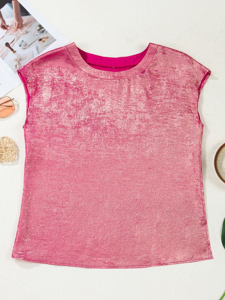 Metallic Round Neck Cap Sleeve Tee