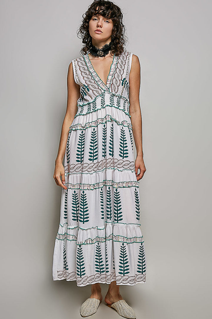 POL Floral Printed Sleeveless Tiered Dress with Smocked Waistband