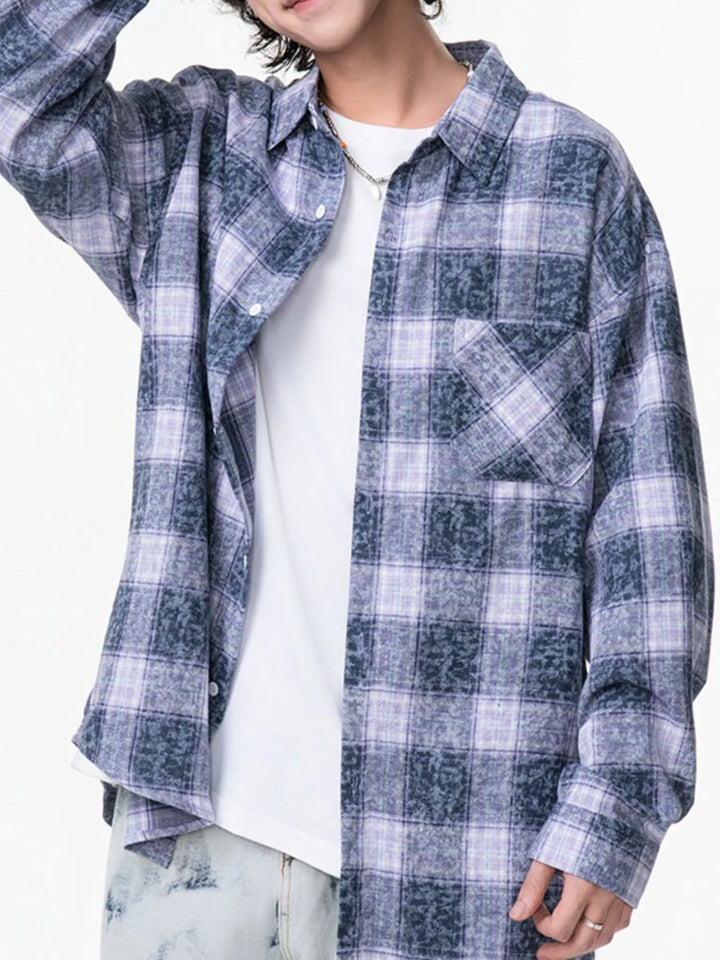 Men's Plus Size Plaid Button Up Long Sleeve Shirt