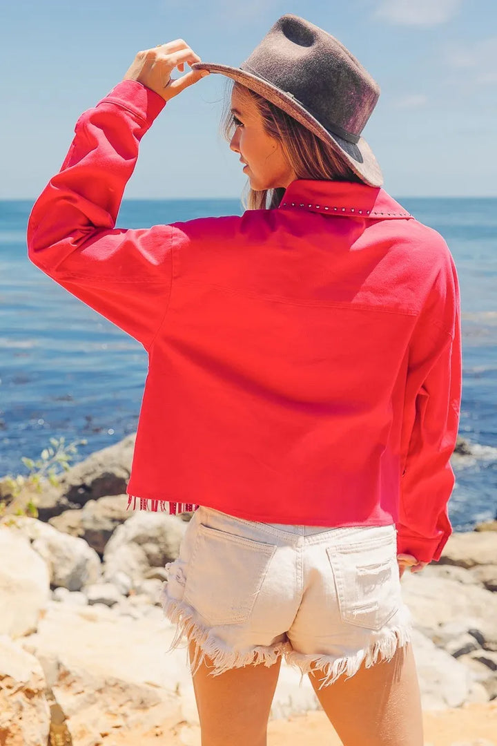 BiBi Rhinestone Fringe with Studed Collar Jacket