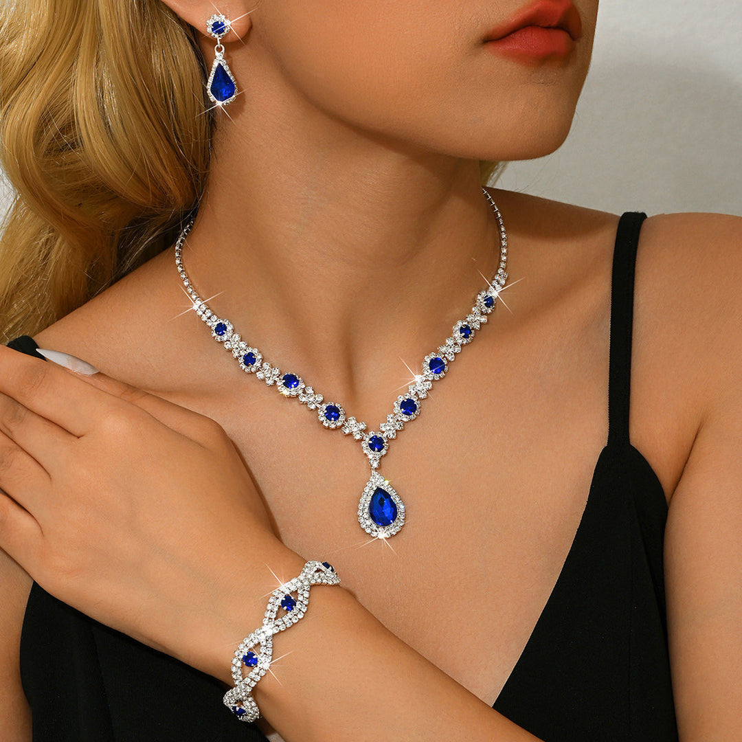 Bridal Jewelry Womens Set Cross-border European And American Crystal Water Drop