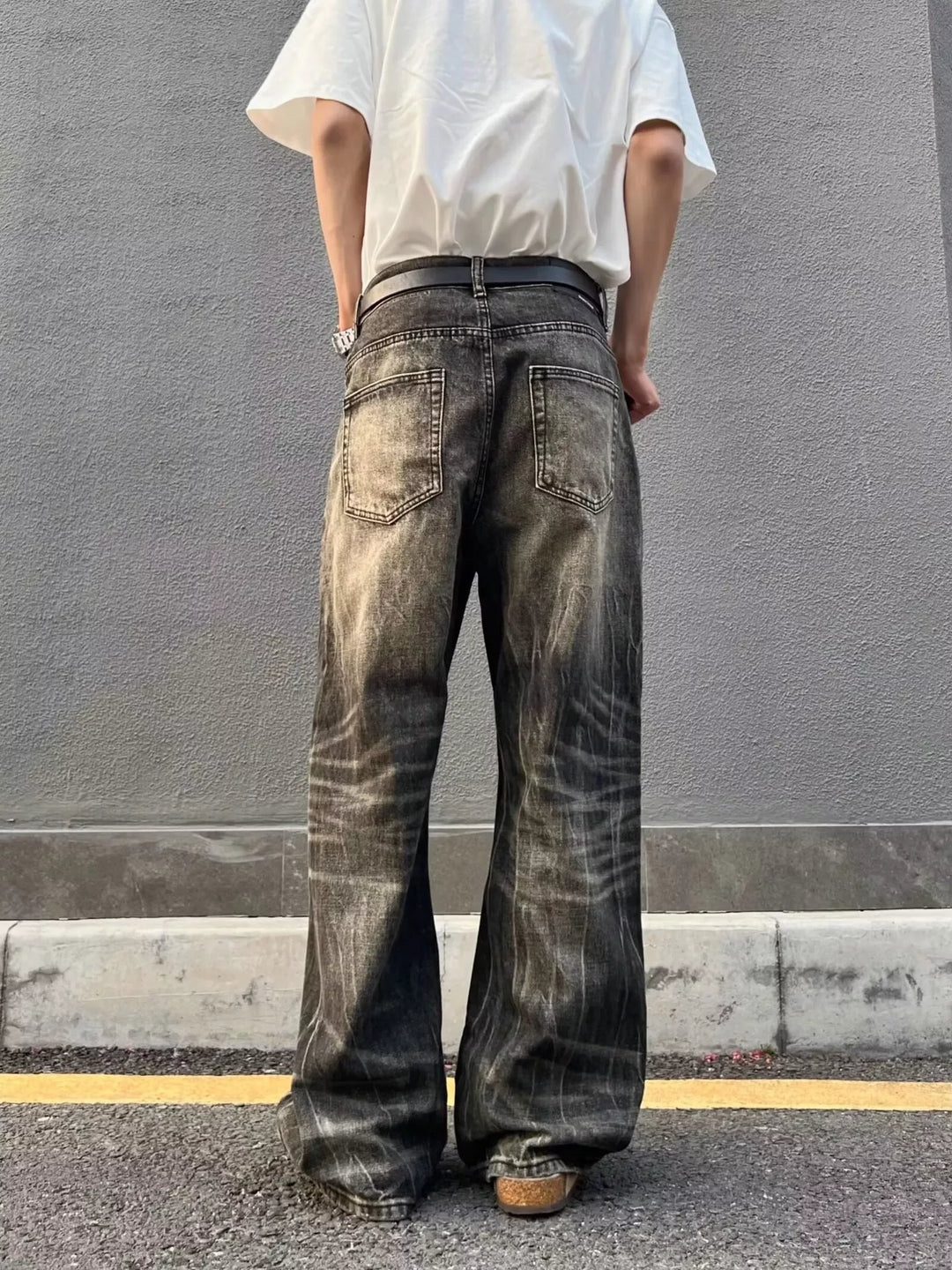 Men's Full Size Vintage Wash Wide Leg Jeans Plus Size