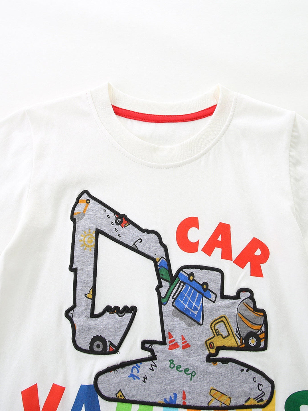 Children's Cartoon Car Print Short Sleeve Tee and Shorts Set