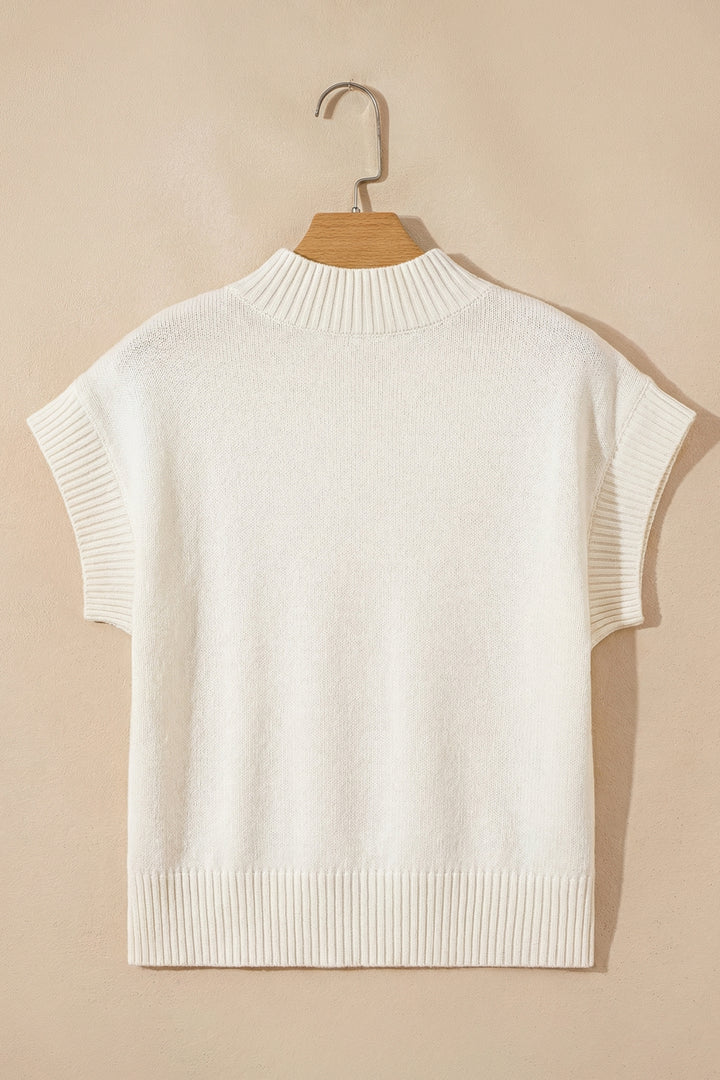 White Valentine Heart Graphic Cropped Short Sleeve Sweater