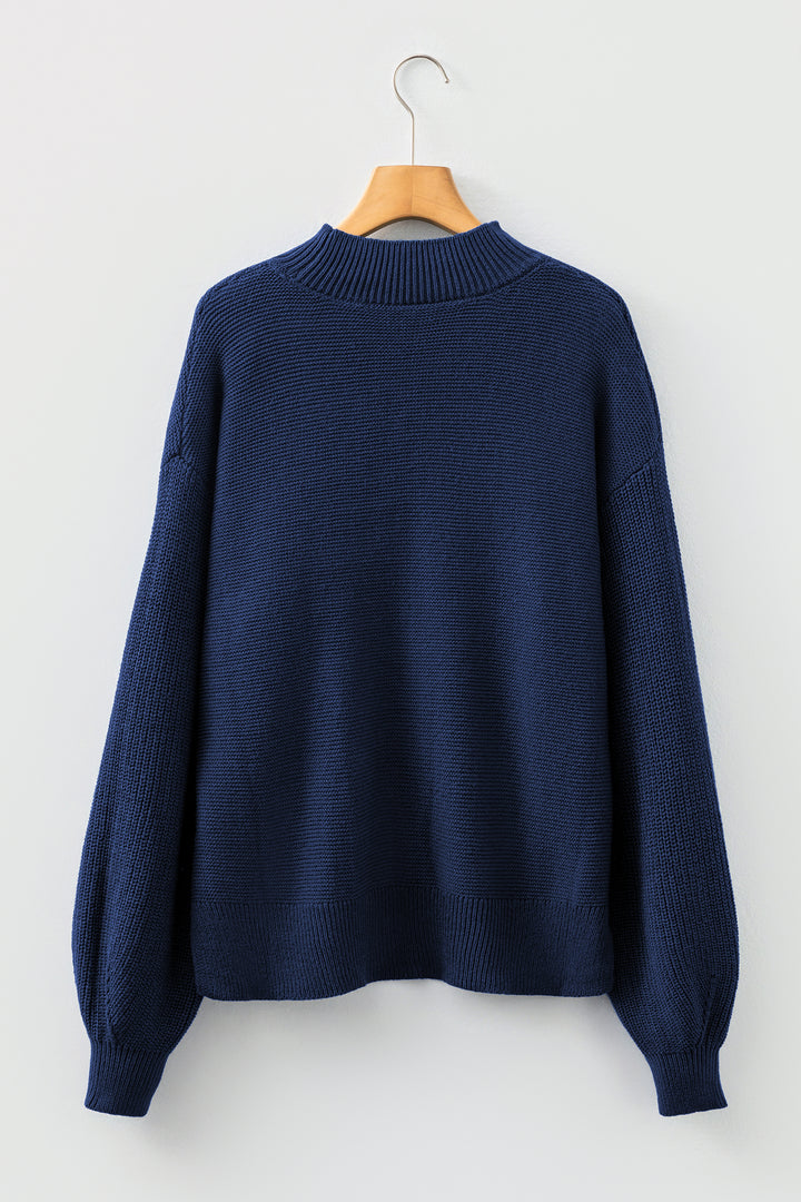 Dirty blue Solid Color Front Seam Drop Shoulder Loose Sweater