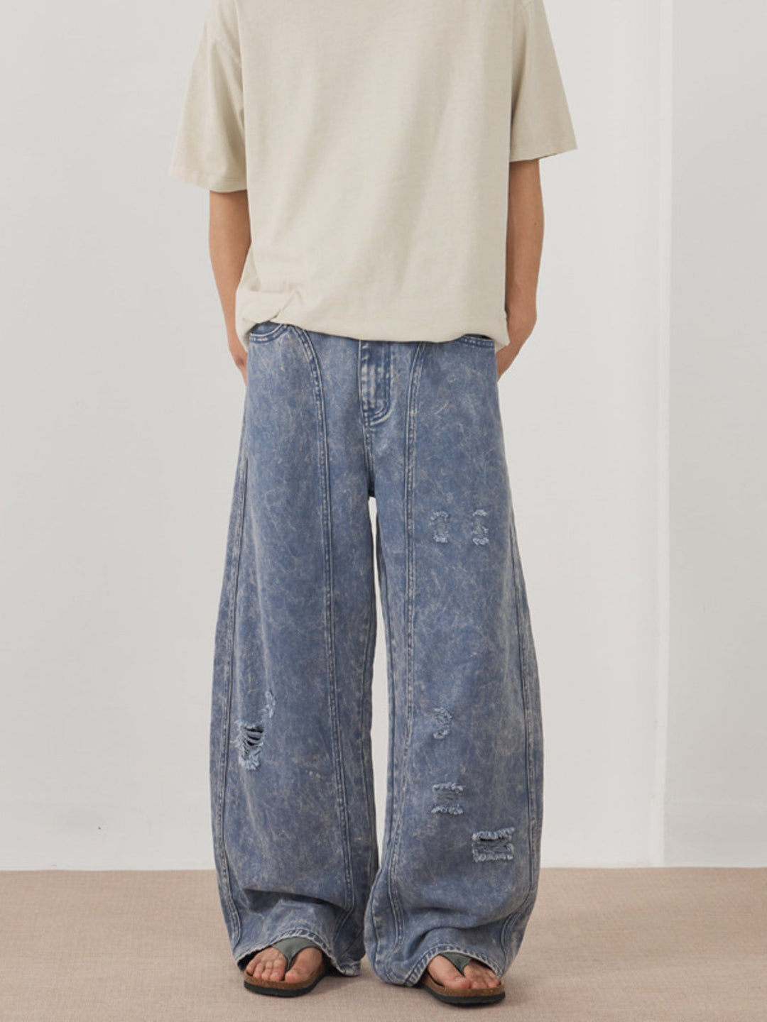 Men's Distressed Wide Leg Jeans