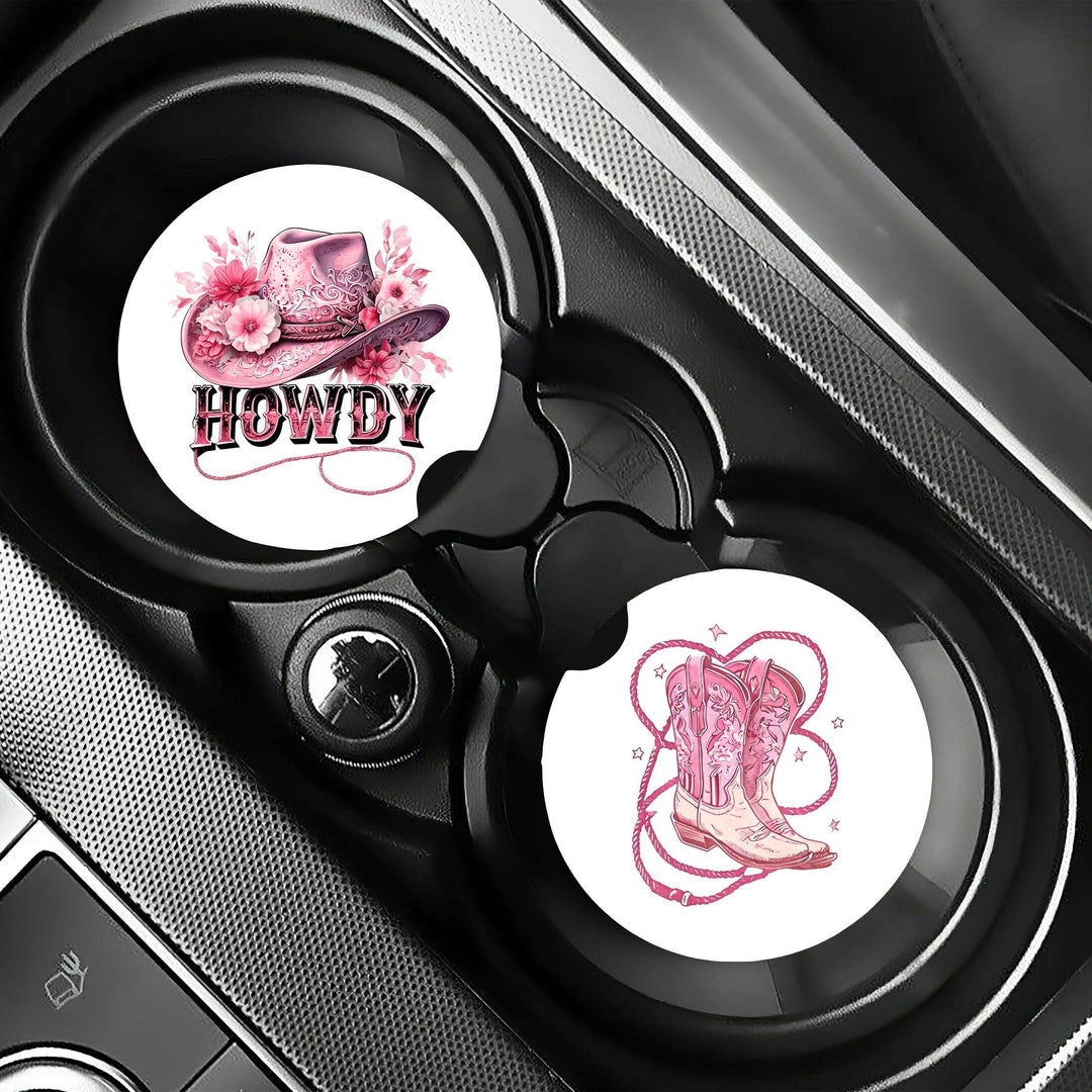Howdy Pink Western Car Coaster Set (2-Pack)