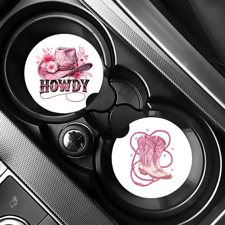 Howdy Pink Western Car Coaster Set (2-Pack)