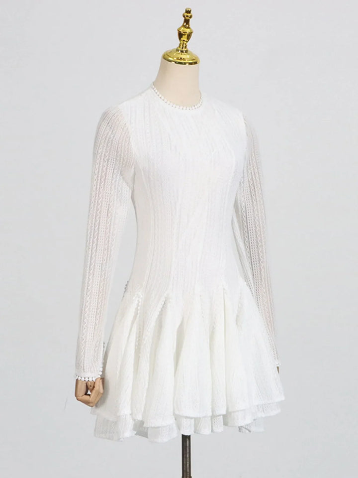 Layered Round Neck Long Sleeve Dress