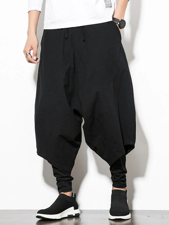 Men's Plus Size Wide Leg Drop Crotch Pants with Drawstring