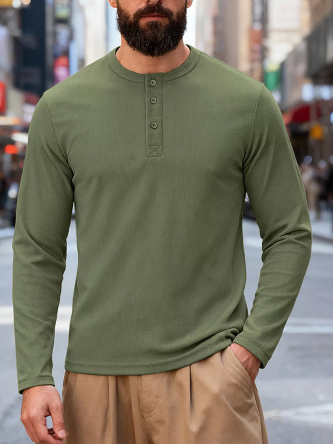 Men's Full Size Casual Long Sleeve Henley T-Shirt Plus Size