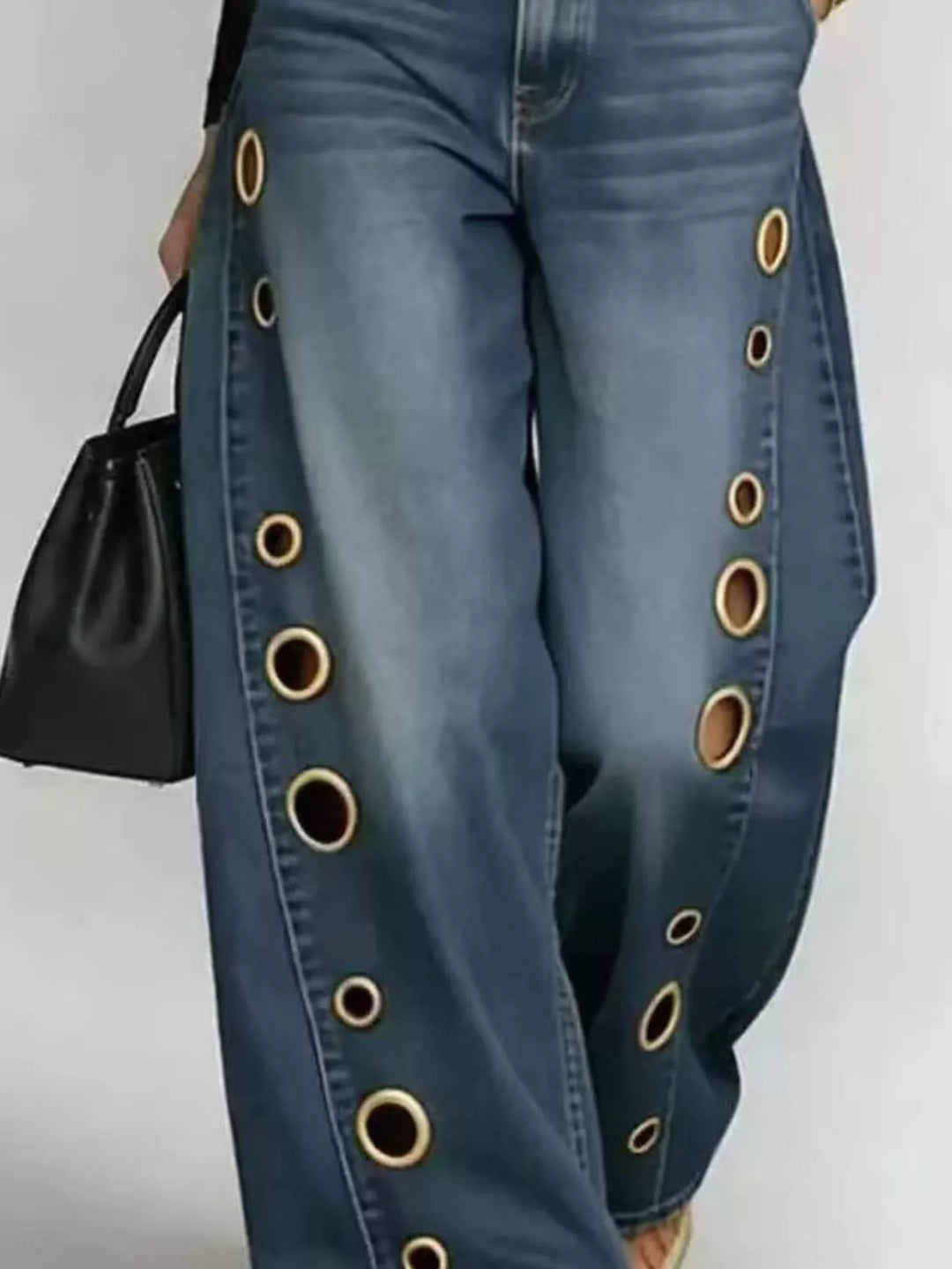 Wide Leg Jeans with Eyelet Details