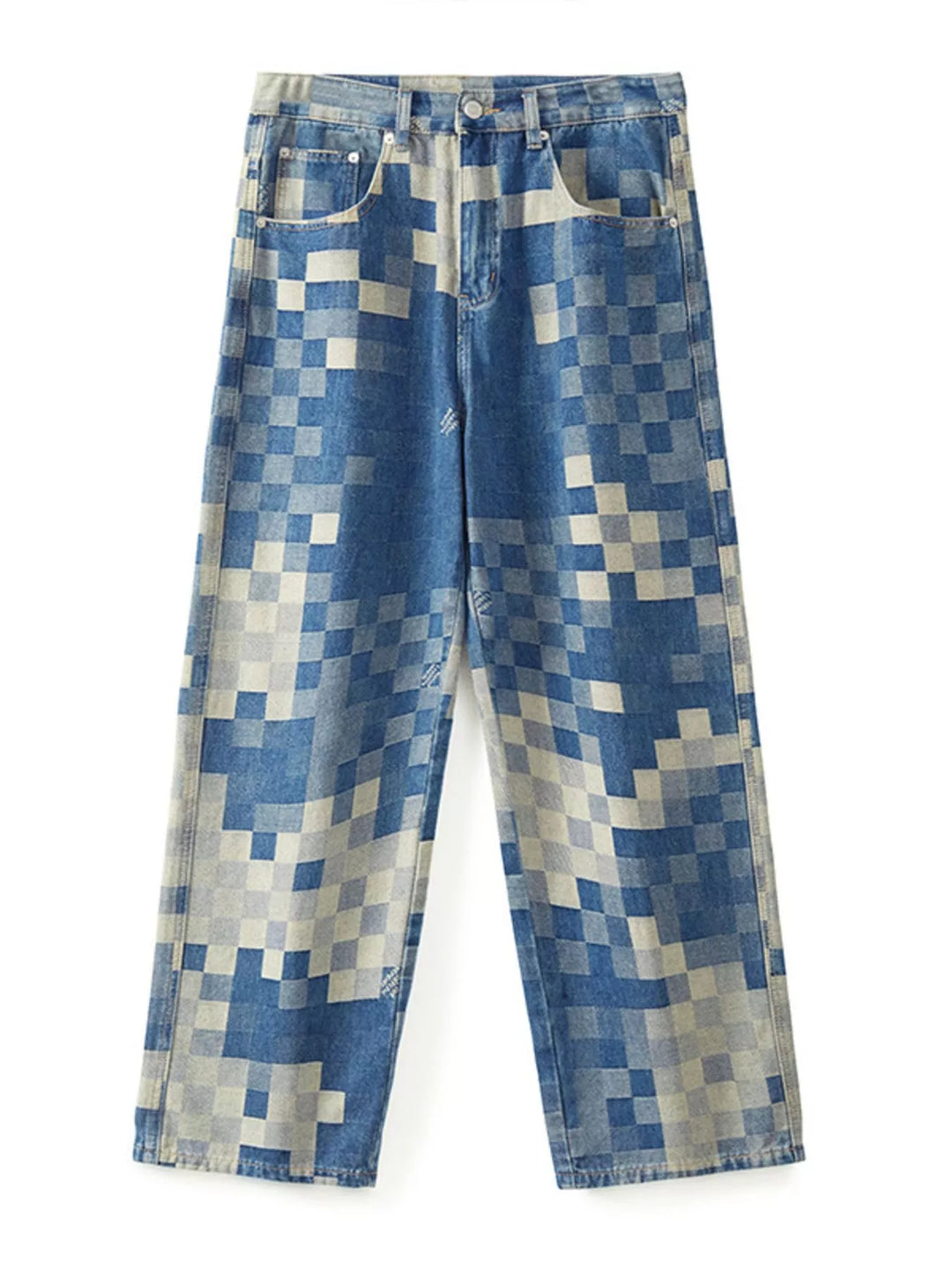 Men's Checkered Wide Leg Jeans