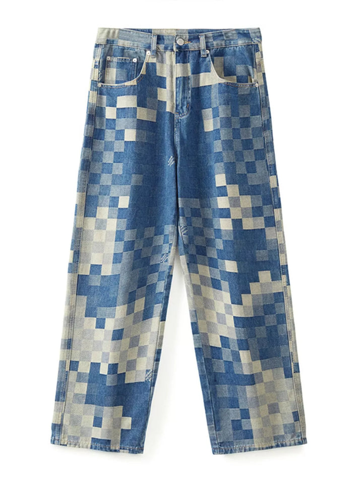 Men's Checkered Wide Leg Jeans