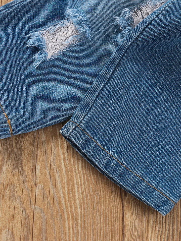 Children's Tie Shoulder Tank and Distressed Jeans Set