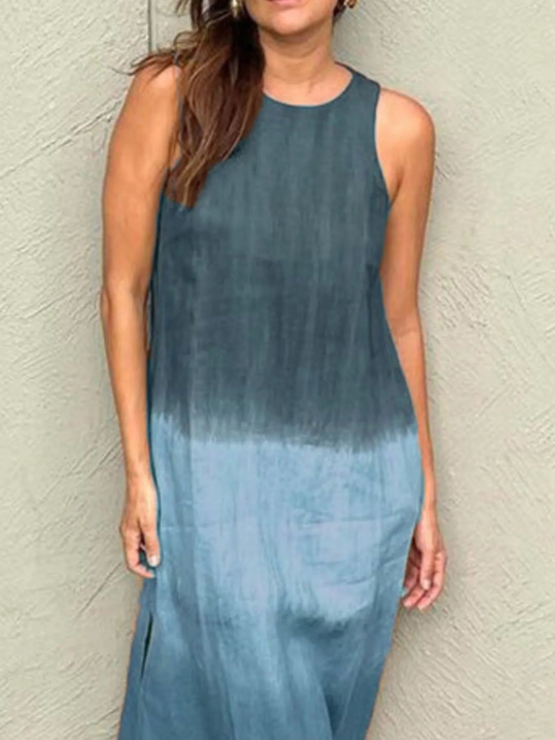 Full Size Sleeveless Gradient Tank Midi Dress Plus Size