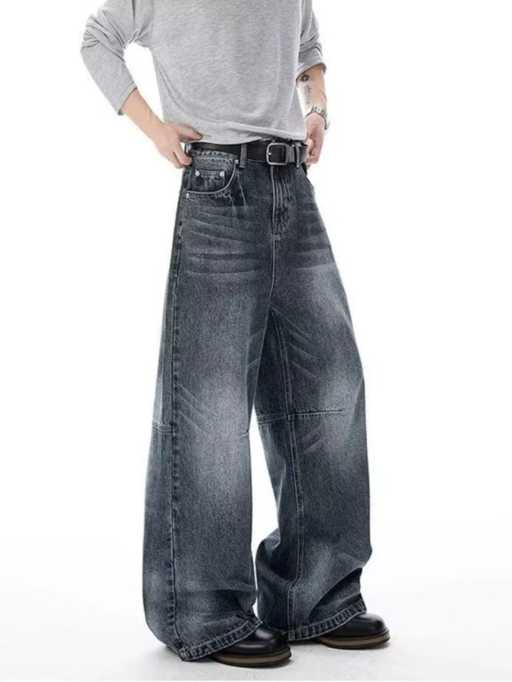Men's Full Size Vintage Wash Wide Leg Jeans Plus Size