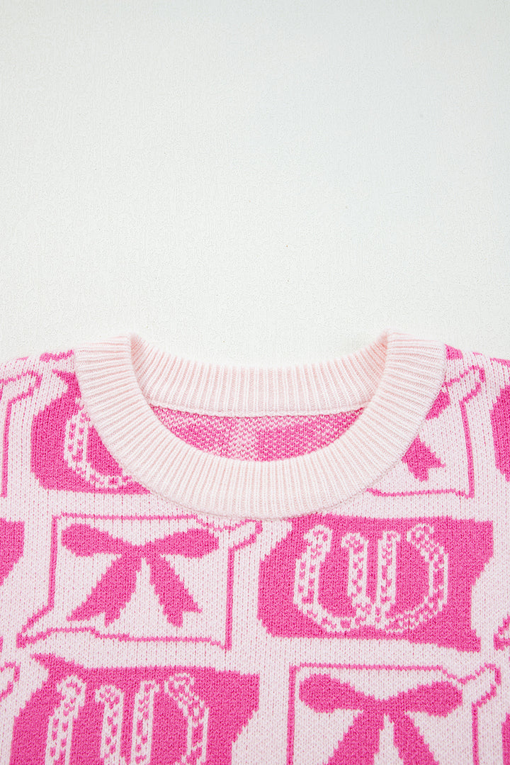 Pink Bows & Horseshoes Pattern Western Fashion Print Sweater