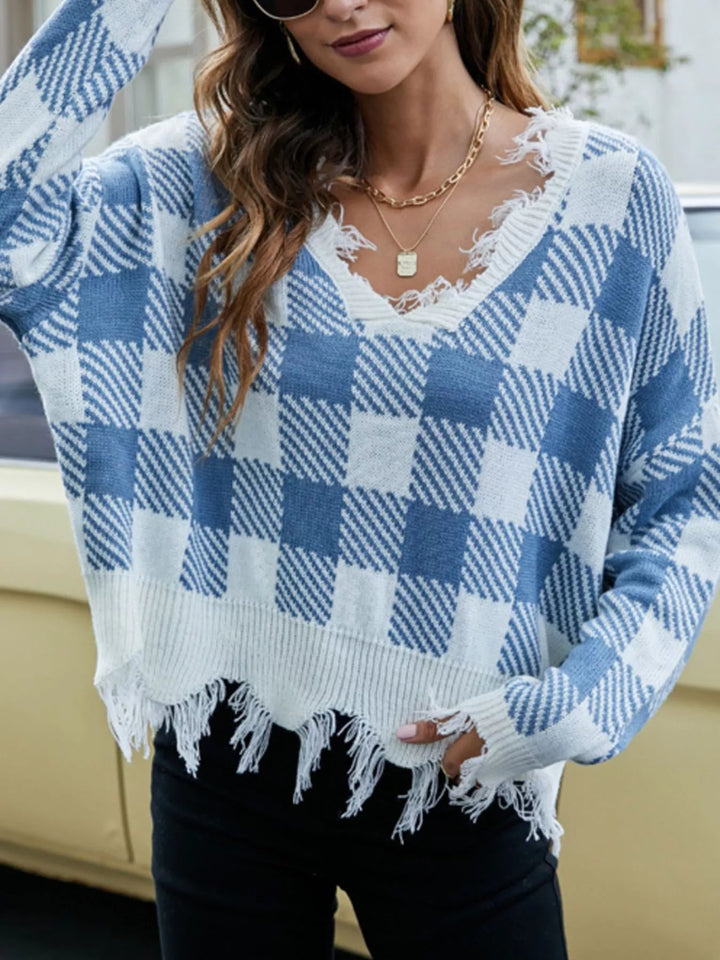 Frayed Hem Long Sleeve Sweater