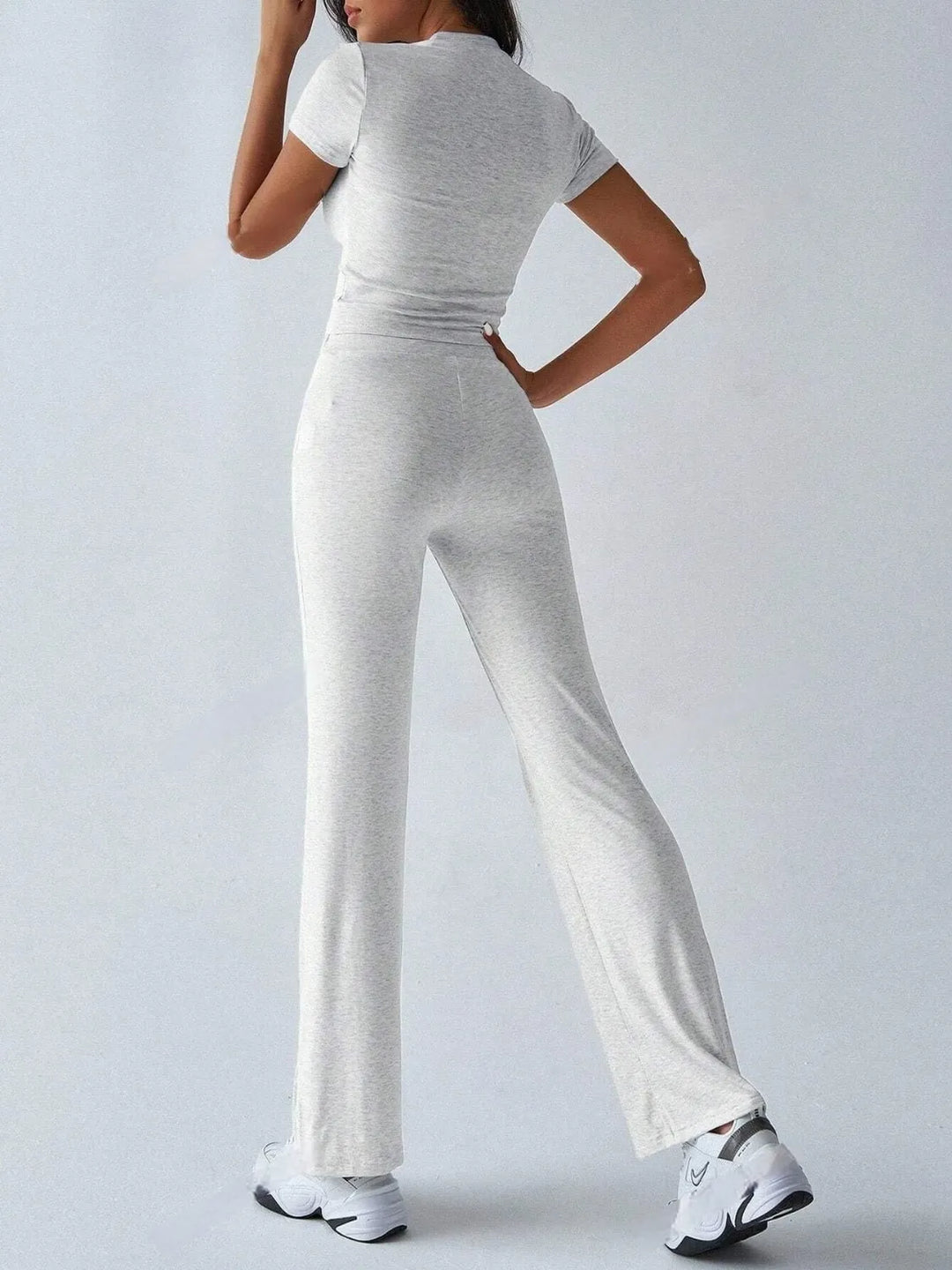 Round Neck Short Sleeve Top and Pants Set