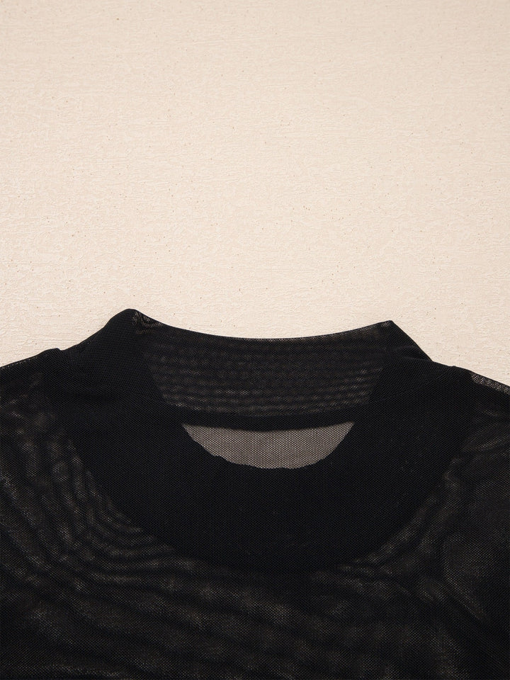 Sheer Mesh Patchwork Cap Sleeve T Shirt