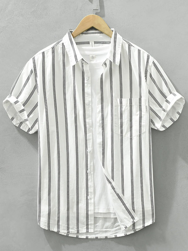 Men's Plus Size Classic Striped Short Sleeve Button-Up Shirt