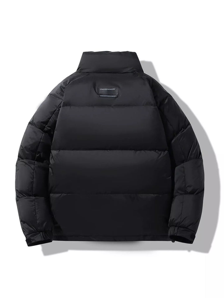 Men's Plus Size Stand Collar Puffer Jacket with Side Zipper Pockets