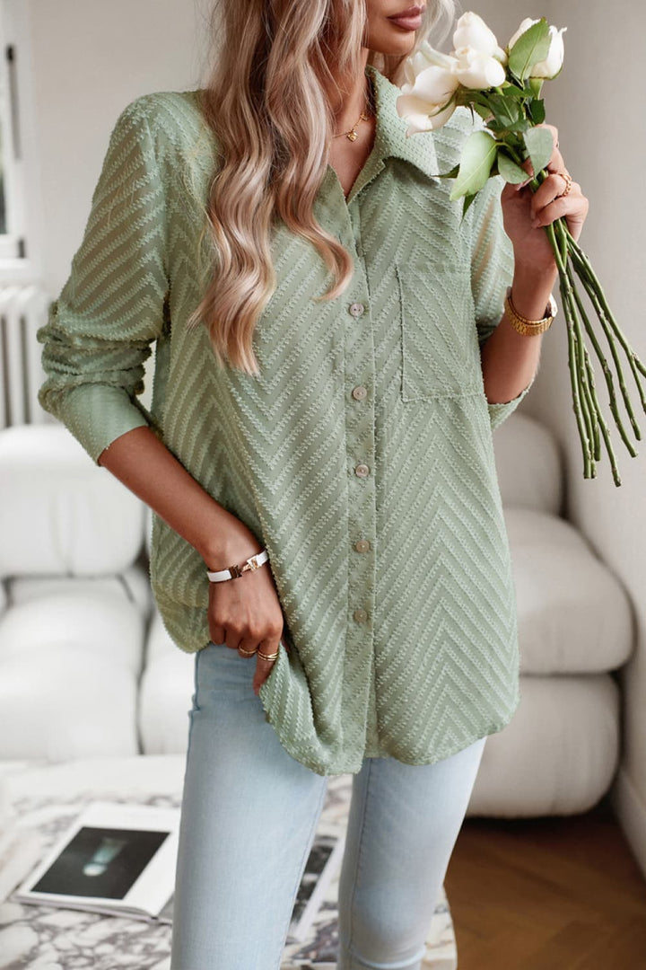 Devine Collared Neck Long Sleeve Pocketed Shirt